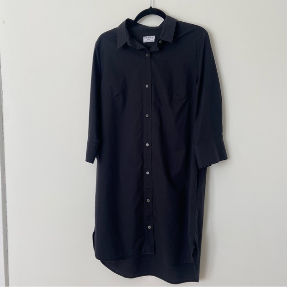 FRAME Le Poplin Shirt Dress in Black size Large - Picture 2 of 9